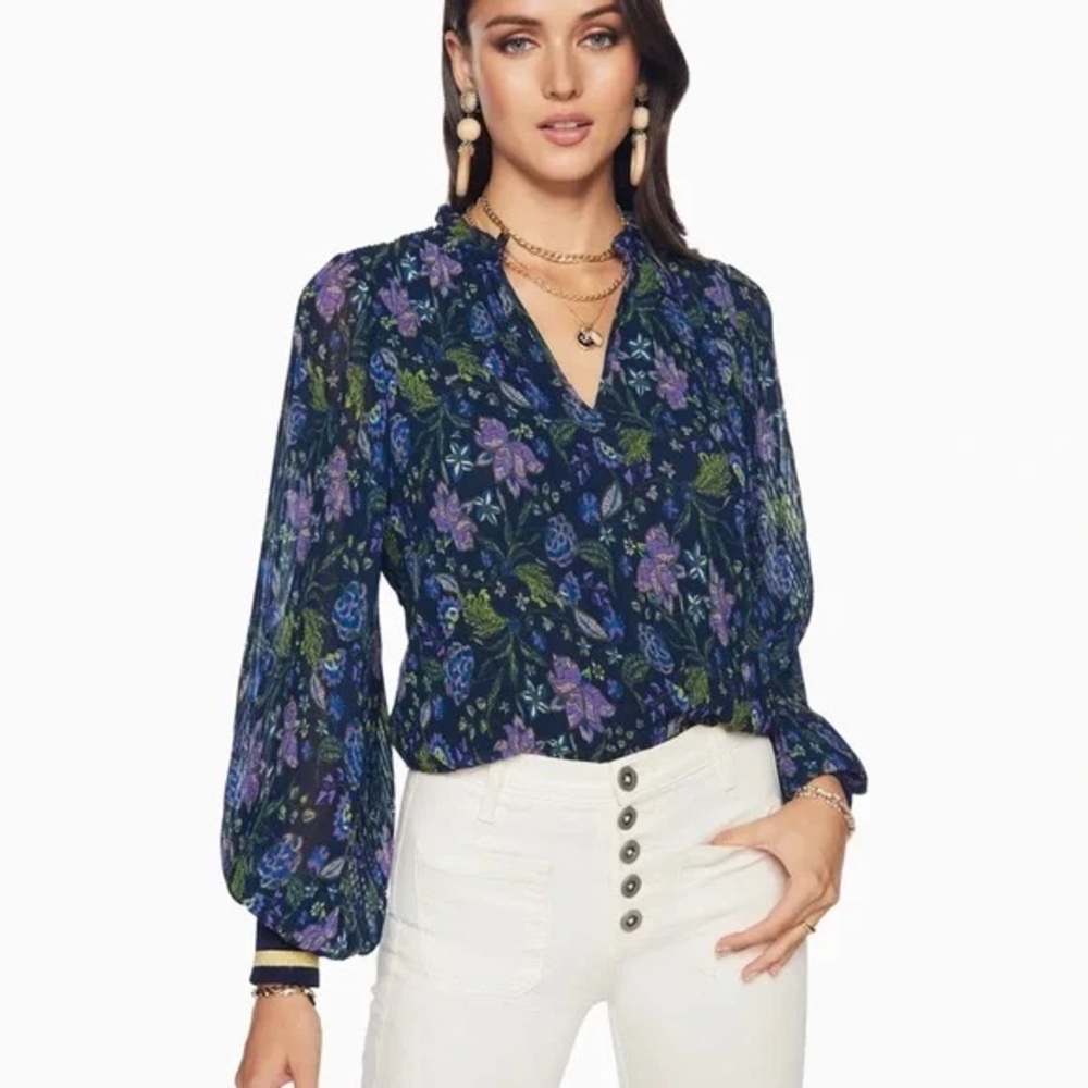 Ramy Brook Floral Printed Nadine Blouse Size Small Business chic Feminine Spring